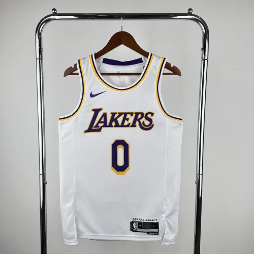 Camisa masculina branca do Russell Westbrook, Los Angeles Lakers, temporada 2023/24 (#0).