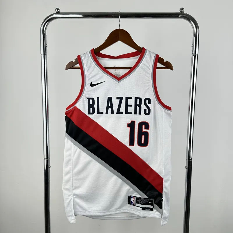 Camisa branca dos Portland Trail Blazers 2023/24 de Donovan Clingan #16 | Camisa Swingman da NBA