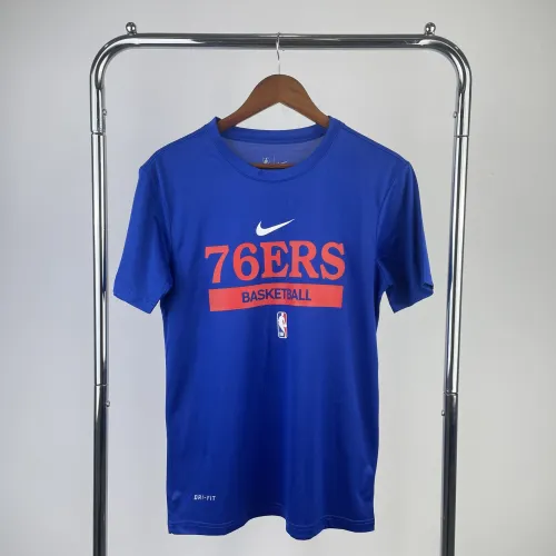 2023/24 Camisola de manga curta azul para homem dos Philadelphia 76ers