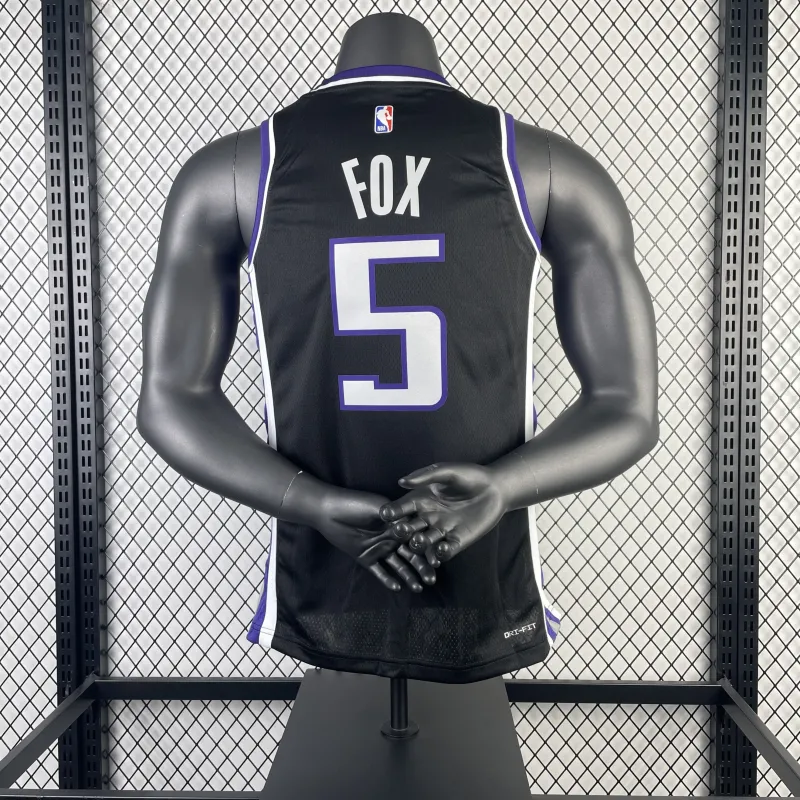 2024-25 Sacramento Kings Away Black De’Aaron Fox #5 Men’s Jersey