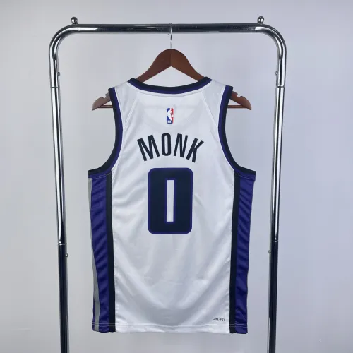 Maglia da uomo bianca dei Sacramento Kings, modello #0, stagione 2024-25, per le partite in casa, firmata Malik Monk.