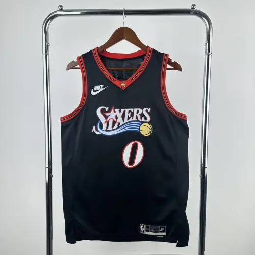 2026/27 Philadelphia 76ers Maglia nera retrò Tyrese Maxey #0 Uomo