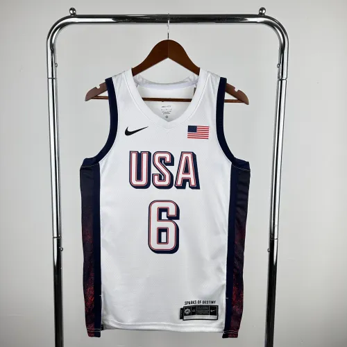 Camiseta blanca de hombre del equipo de EE. UU. LeBron James #6