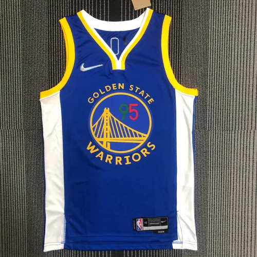 Camisola azul #95 para homem dos Golden State Warriors 75º aniversário