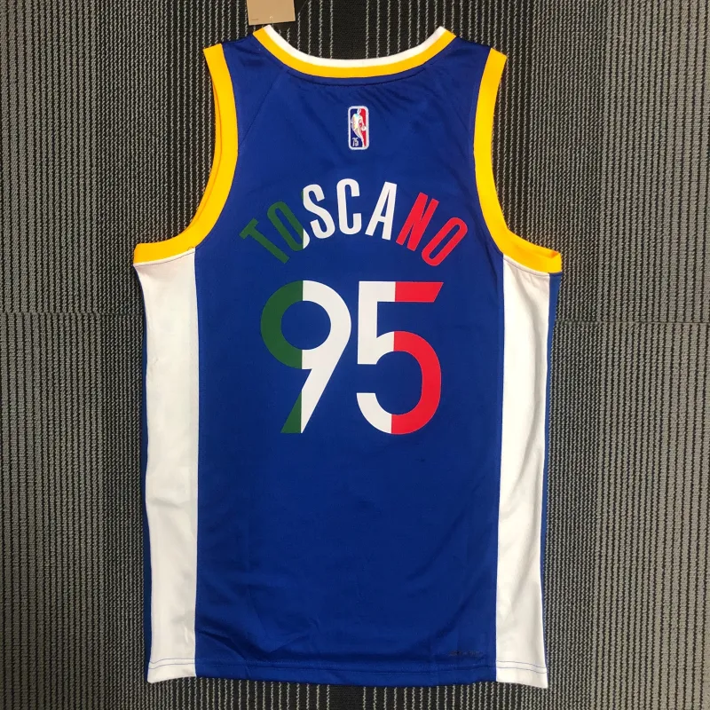 Camisa azul de homem Golden State Warriors #95 do 75.º aniversário