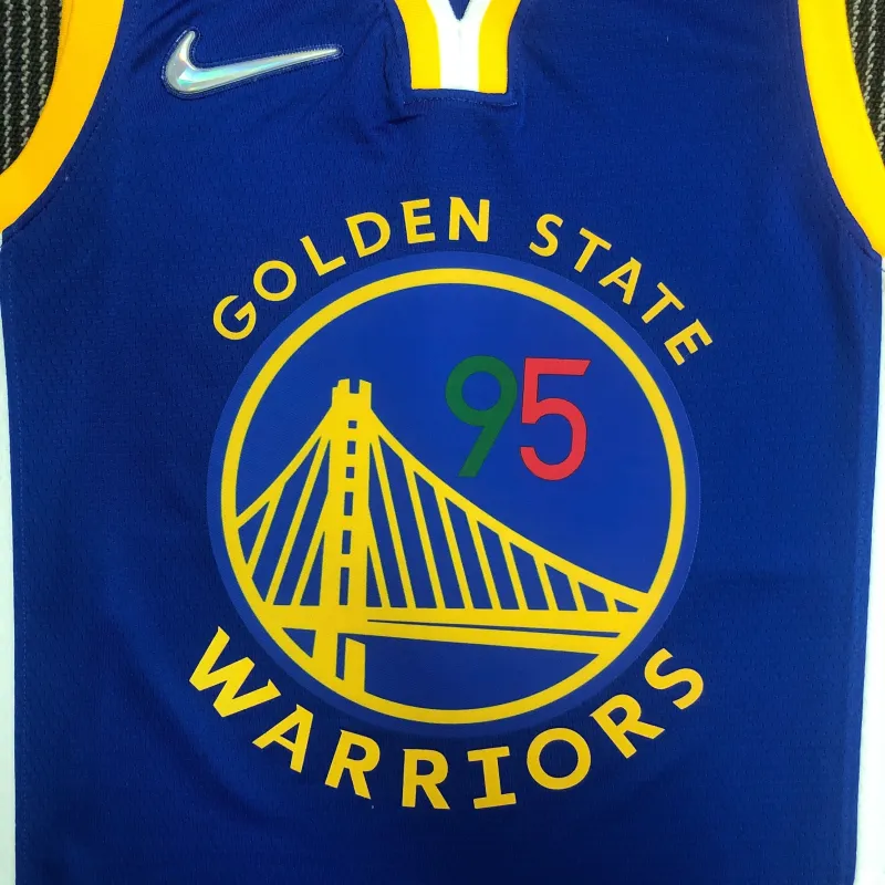 Camisa azul de homem Golden State Warriors #95 do 75.º aniversário
