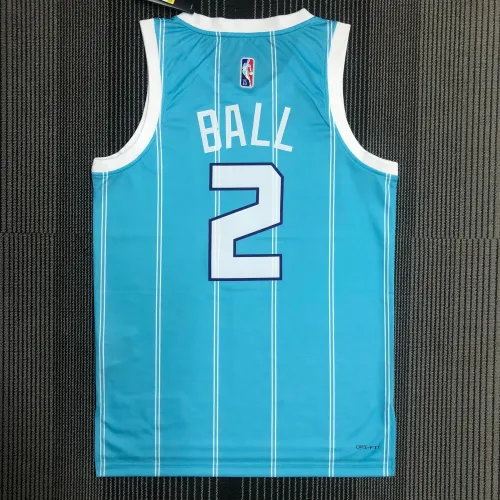 75e jubileum Charlotte Hornets blauw LaMelo Ball #2 herenshirt