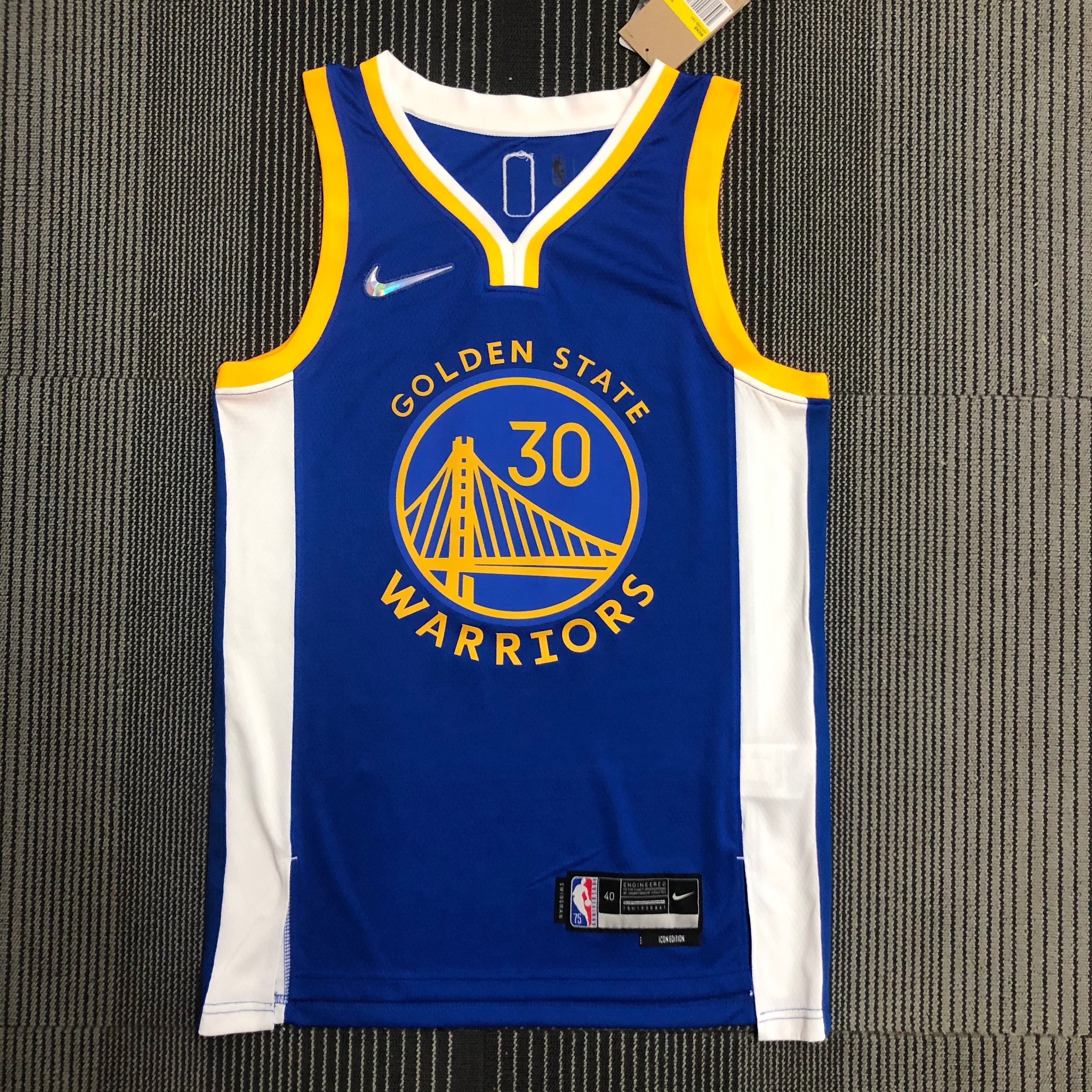 Golden State Warriors 75th Anniversary V-Neck Blue Stephen Curry #30 Men#039;s Jersey