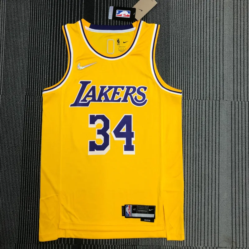 Los Angeles Lakers 75th Anniversary Shaquille O’Neal #34 Yellow Men’s Jersey