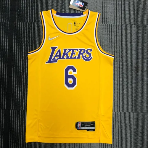 Camisola dos Los Angeles Lakers 75º aniversário de LeBron James #6 amarela para homem
