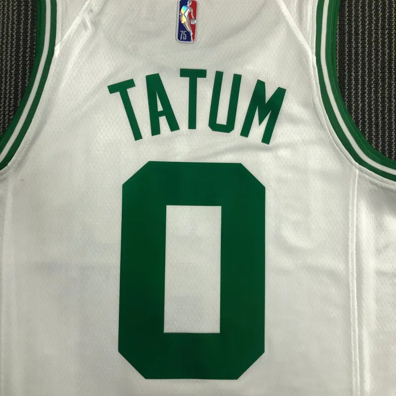 Miseta de hombre 75th Anniversary Jayson Tatum #0 White de los Boston Celtics