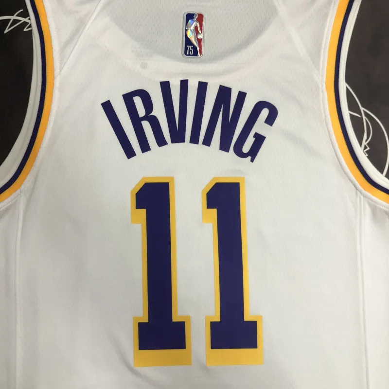 Camiseta de hombre blanca Kyrie Irving #11 del 75.º aniversario de Los Angeles Lakers