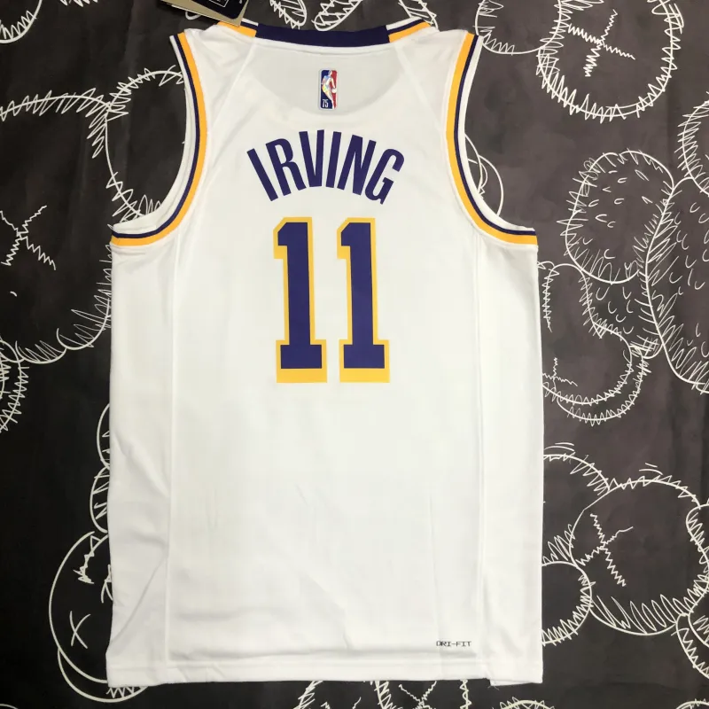 Camiseta de hombre blanca Kyrie Irving #11 del 75.º aniversario de Los Angeles Lakers