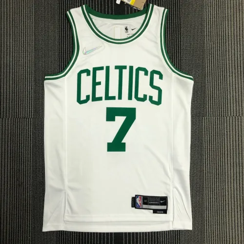 Maglia Boston Celtics 75th Anniversary Jaylen Brown #7 Bianco Uomo
