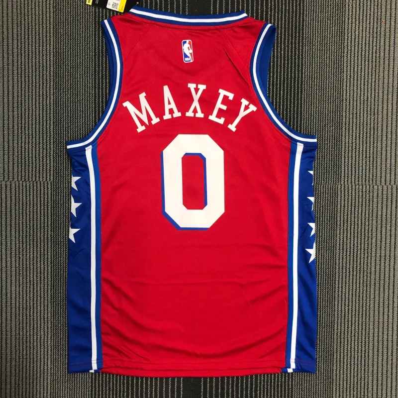 Camiseta roja de hombre de los Philadelphia 76ers, edición Jordan, de Tyrese Maxey (#0)