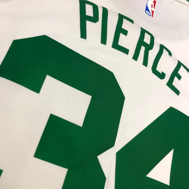 Camisola retro masculina dos Boston Celtics com o nome de Paul Pierce, modelo #34, branca