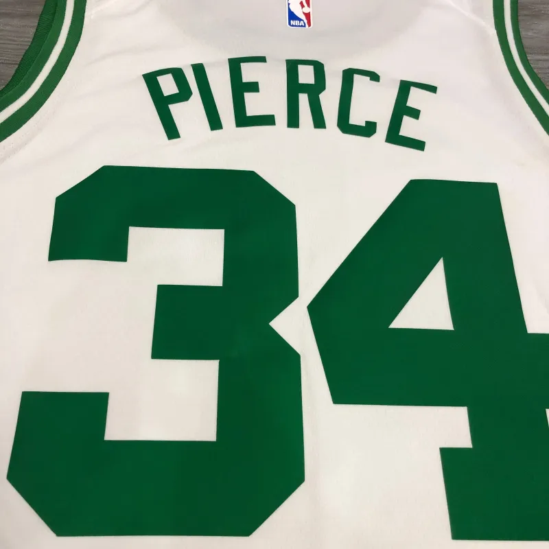 Camisola retro masculina dos Boston Celtics com o nome de Paul Pierce, modelo #34, branca
