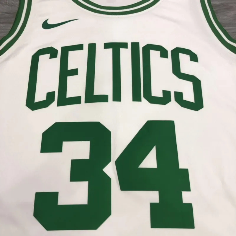 Camisola retro masculina dos Boston Celtics com o nome de Paul Pierce, modelo #34, branca