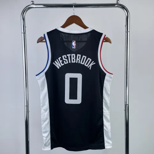 Camisa masculina dos LA Clippers, preta, de Russell Westbrook, #0