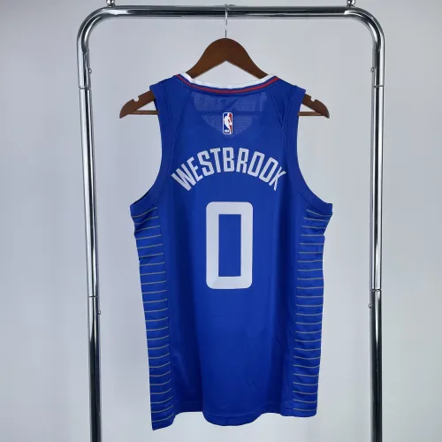 Edição limitada da camisola azul Russell Westbrook #0 dos LA Clippers para homem