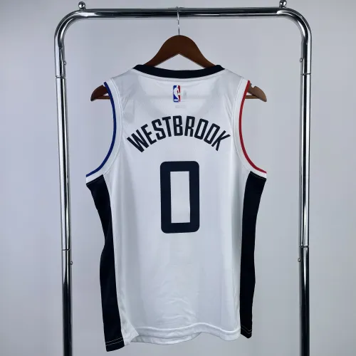 Camisa masculina dos LA Clippers, Russell Westbrook, branca, #0
