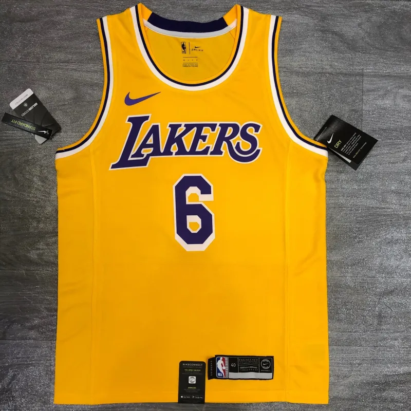 Camisola masculina amarela do Los Angeles Lakers com o número #6 de LeBron James