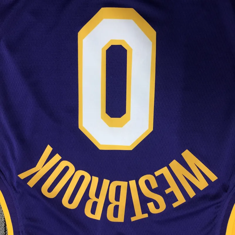 Los Angeles Lakers V-Neck Russell Westbrook #0 Purple Men’s Jersey