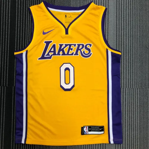 Camisola com decote em V dos Los Angeles Lakers Russell Westbrook #0 Amarela para homem