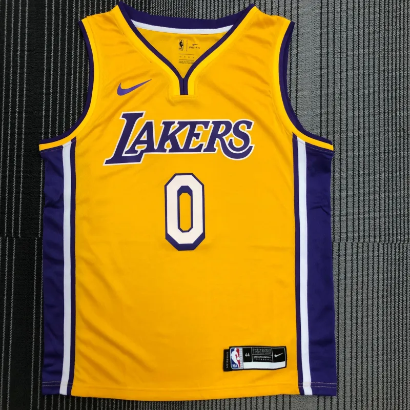 Los Angeles Lakers V-Neck Russell Westbrook #0 Yellow Men’s Jersey