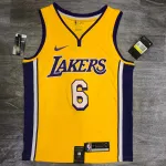 Maillot Hommes Los Angeles Lakers V-Neck LeBron James #6 Jaune Los Angeles Lakers V-Neck LeBron James #6 Yellow Men's Jersey