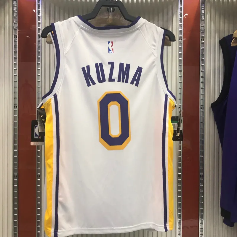 Los Angeles Lakers V-Neck Kyle Kuzma #0 White Men’s Jersey