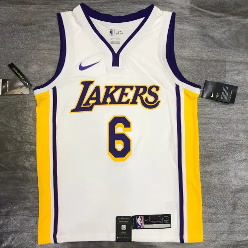Los Angeles Lakers V-hals LeBron James #6 Wit Heren Jersey