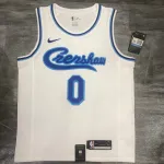 Los Angeles Lakers Retro Latin Singer Collaboration Kyle Kuzma #0 Maglia da Uomo Bianca