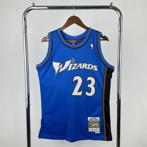 2001-02 Washington Wizards Mitchell & Ness Classic Blue Michael Jordan #23 Maillot Hommes