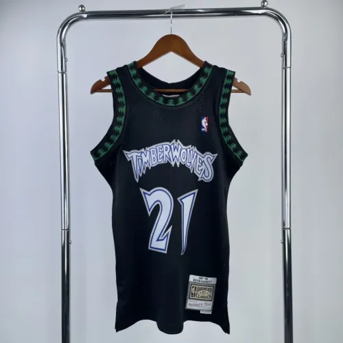Minnesota Timberwolves Mitchell & Ness Classic Preto Kevin Garnett #21 Camisola para homem