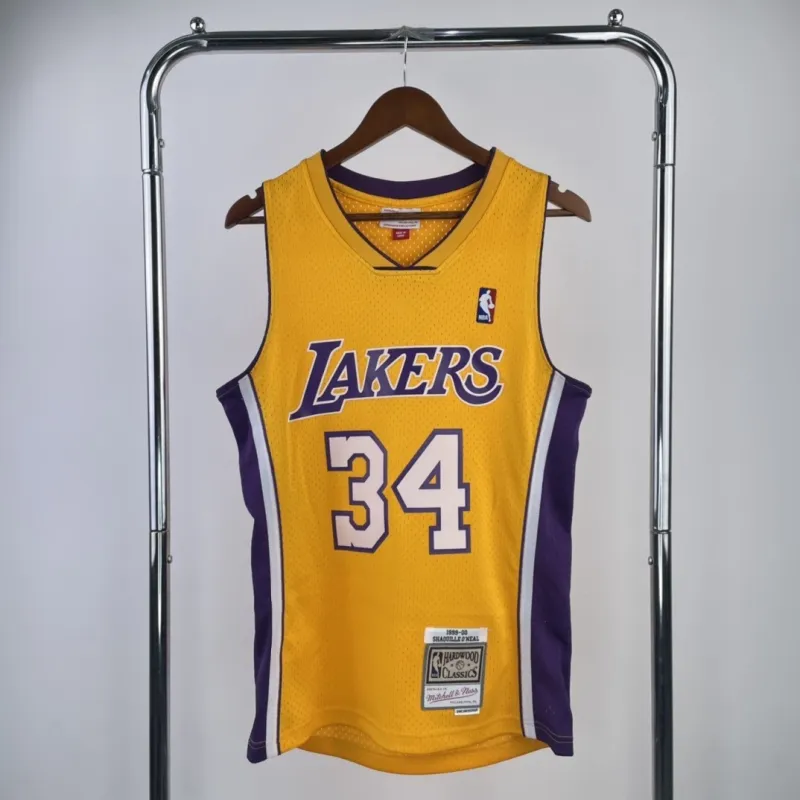 Los Angeles Lakers Mitchell & Ness Retro V-Neck Shaquille O’Neal #34 Yellow Men’s Jersey
