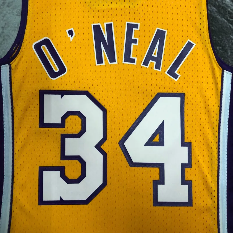 Los Angeles Lakers Mitchell & Ness Retro V-Neck Shaquille O’Neal #34 Yellow Men’s Jersey