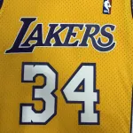 Los Angeles Lakers Mitchell & Ness Retro V-Neck Shaquille O’Neal #34 Yellow Men’s Jersey