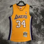 Los Angeles Lakers Mitchell & Ness Retro V-Neck Shaquille O’Neal #34 Yellow Men’s Jersey