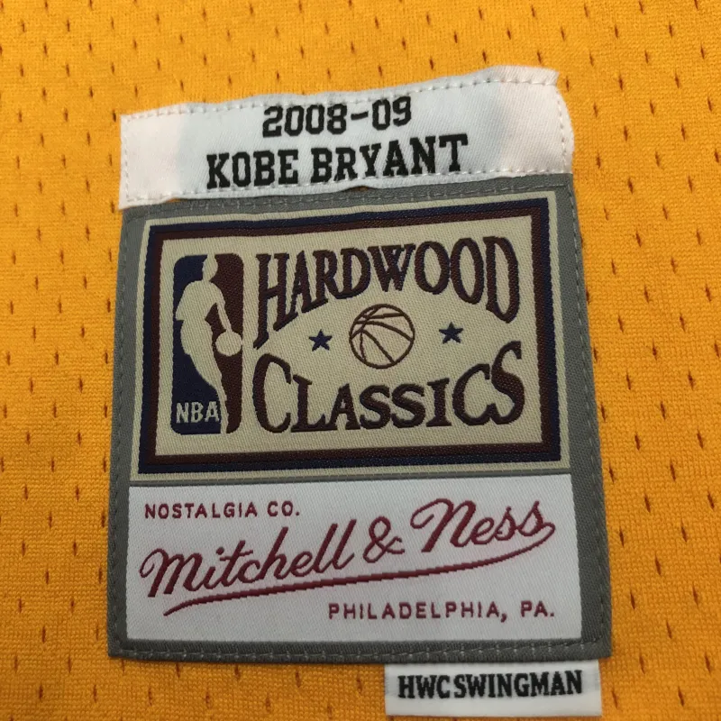 2008/09 Los Angeles Lakers Mitchell & Ness Retro V-Neck Kobe Bryant #24 Yellow Men’s Jersey