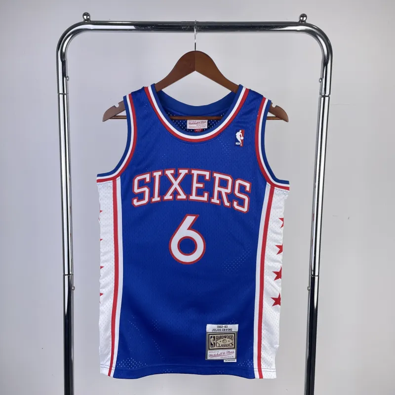 Philadelphia 76ers Mitchell & Ness Retro Blue Julius Erving #6 Heren Jersey