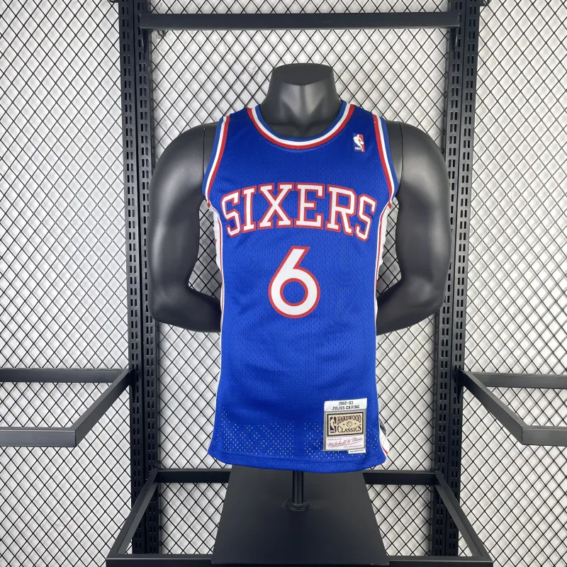 Philadelphia 76ers Mitchell & Ness Retro Blue Julius Erving #6 Heren Jersey