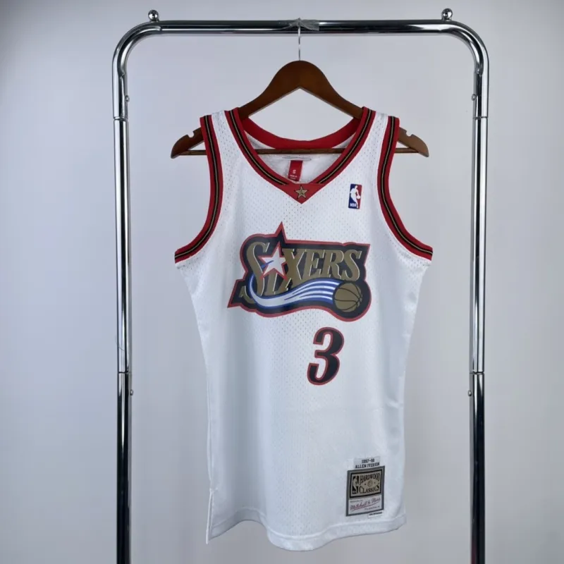Maglietta da uomo Philadelphia 76ers Mitchell & Ness Retro White Allen Iverson #3