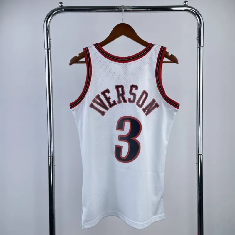 Maglietta da uomo Philadelphia 76ers Mitchell & Ness Retro White Allen Iverson #3