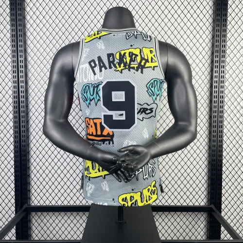 2002/03 San Antonio Spurs Mitchell & Ness Retro Graffiti Tony Parker #9 Jersey | NBA Swingman Jersey
