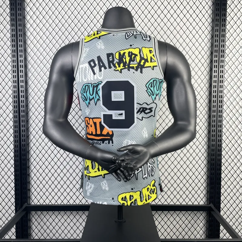 2002/03 San Antonio Spurs Mitchell & Ness Retro Graffiti Tony Parker #9 Jersey | NBA Swingman Jersey