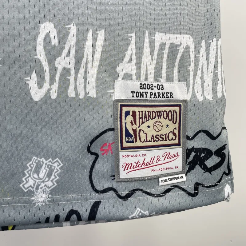 2002/03 San Antonio Spurs Mitchell & Ness Retro Graffiti Tony Parker #9 Jersey | NBA Swingman Jersey