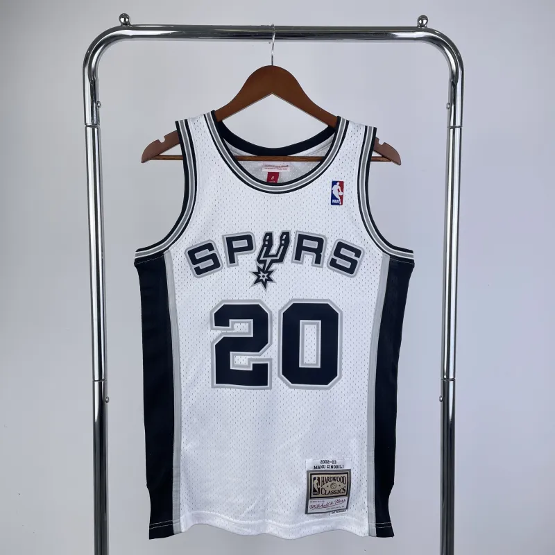 Maglia retrò bianca di Manu Ginobili (modello #20) dei San Antonio Spurs, collezione 2002/03, firmata Mitchell & Ness | Maglia da swingman NBA