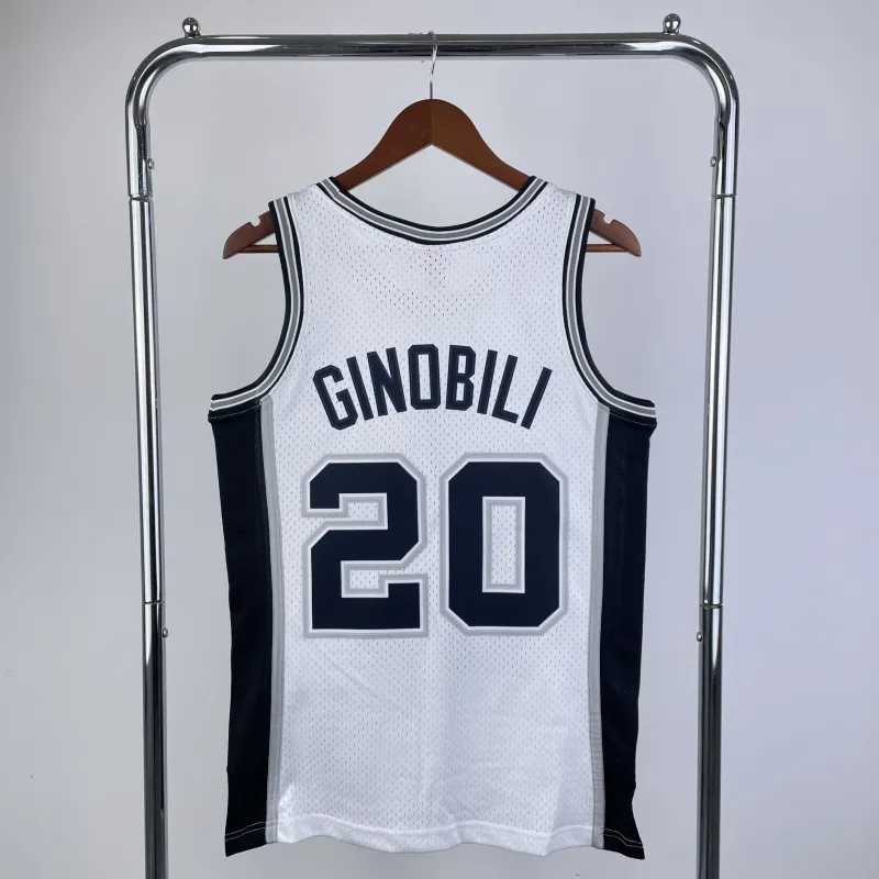 Maglia retrò bianca di Manu Ginobili (modello #20) dei San Antonio Spurs, collezione 2002/03, firmata Mitchell & Ness | Maglia da swingman NBA
