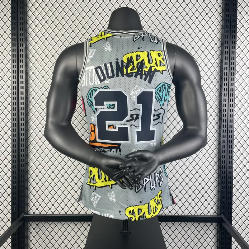 1998/99 San Antonio Spurs Mitchell & Ness Retro Graffiti Tim Duncan #21 Jersey | NBA Swingman Jersey